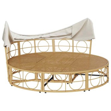 vidaXL Εξωτερική Lounge κρεβάτι με θόλο και μαξιλάρια Poly Rattan 160x151 cm