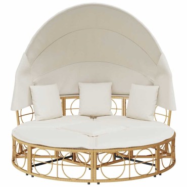 vidaXL Εξωτερική Lounge κρεβάτι με θόλο και μαξιλάρια Poly Rattan 160x151 cm