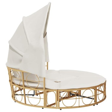 vidaXL Εξωτερική Lounge κρεβάτι με θόλο και μαξιλάρια Poly Rattan 160x151 cm