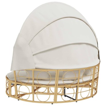 vidaXL Εξωτερική Lounge κρεβάτι με θόλο και μαξιλάρια Poly Rattan 160x151 cm