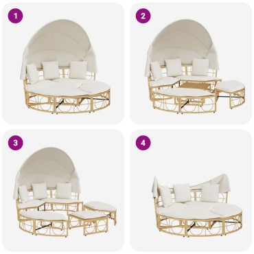 vidaXL Εξωτερική Lounge κρεβάτι με θόλο και μαξιλάρια Poly Rattan 160x151 cm