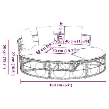 vidaXL Εξωτερική Lounge κρεβάτι χωρίς θόλο Poly Rattan 160x50 cm
