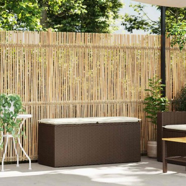 vidaXL Πάγκος κήπου με μαξιλάρι καφέ 110x40x44cm Poly Rattan