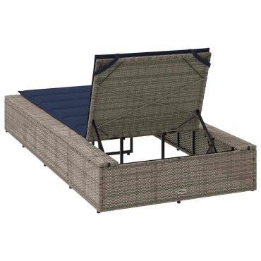 vidaXL Ξαπλώστρα με αιωρούμενο μαξιλάρι Γκρι Poly Rattan 210x100x28/47/67/79 cm 1 τεμ.