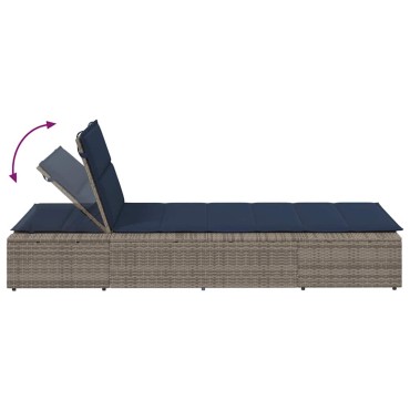 vidaXL Ξαπλώστρα με αιωρούμενο μαξιλάρι Γκρι Poly Rattan 210x100x28/47/67/79 cm 1 τεμ.