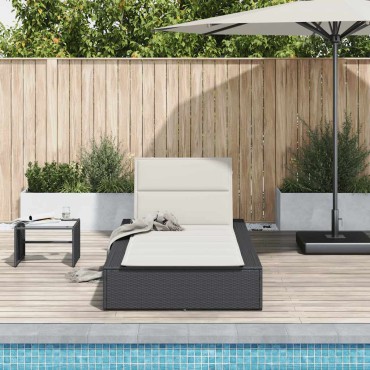 vidaXL Ξαπλώστρα με αιωρούμενο μαξιλάρι Μαύρο Poly Rattan 210x100x27,5/47/67/79 cm 1 τεμ.