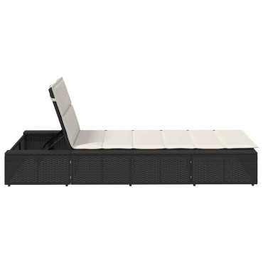 vidaXL Ξαπλώστρα με αιωρούμενο μαξιλάρι Μαύρο Poly Rattan 210x100x27,5/47/67/79 cm 1 τεμ.