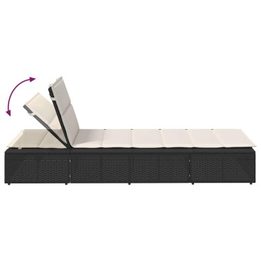 vidaXL Ξαπλώστρα με αιωρούμενο μαξιλάρι Μαύρο Poly Rattan 210x100x27,5/47/67/79 cm 1 τεμ.