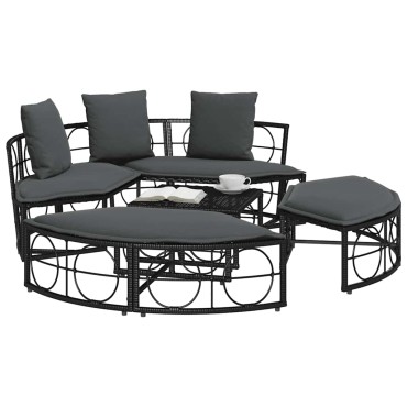 vidaXL Εξωτερική Lounge κρεβάτι χωρίς θόλο Μαύρο πολυ μπαστούνι 160x50 cm