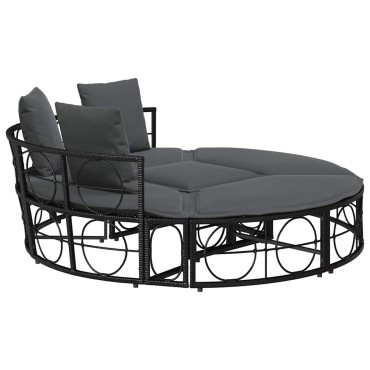 vidaXL Εξωτερική Lounge κρεβάτι χωρίς θόλο Μαύρο πολυ μπαστούνι 160x50 cm