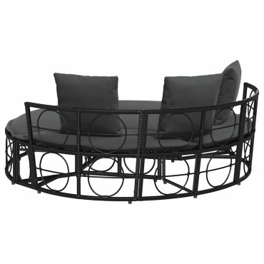 vidaXL Εξωτερική Lounge κρεβάτι χωρίς θόλο Μαύρο πολυ μπαστούνι 160x50 cm