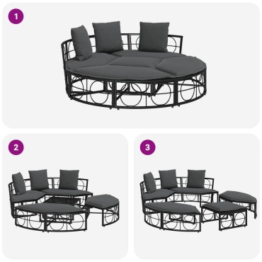 vidaXL Εξωτερική Lounge κρεβάτι χωρίς θόλο Μαύρο πολυ μπαστούνι 160x50 cm