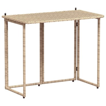 vidaXL Πτυσσόμενο τραπέζι κήπου Μπεζ 90x51x75cm Poly Rattan