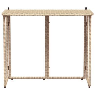 vidaXL Πτυσσόμενο τραπέζι κήπου Μπεζ 90x51x75cm Poly Rattan