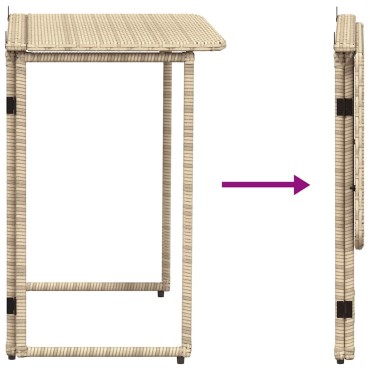 vidaXL Πτυσσόμενο τραπέζι κήπου Μπεζ 90x51x75cm Poly Rattan