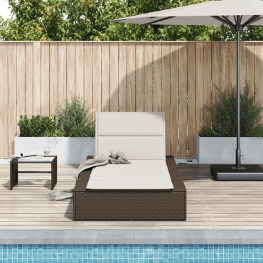 vidaXL Ξαπλώστρα με πλωτό μαξιλάρι Brown Poly Rattan 210x100x28/47/67/79 cm 1 τεμ.