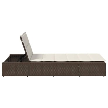 vidaXL Ξαπλώστρα με πλωτό μαξιλάρι Brown Poly Rattan 210x100x28/47/67/79 cm 1 τεμ.