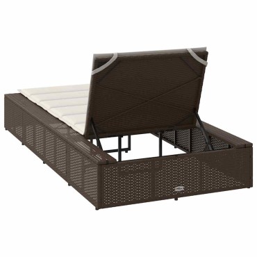 vidaXL Ξαπλώστρα με πλωτό μαξιλάρι Brown Poly Rattan 210x100x28/47/67/79 cm 1 τεμ.
