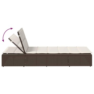 vidaXL Ξαπλώστρα με πλωτό μαξιλάρι Brown Poly Rattan 210x100x28/47/67/79 cm 1 τεμ.