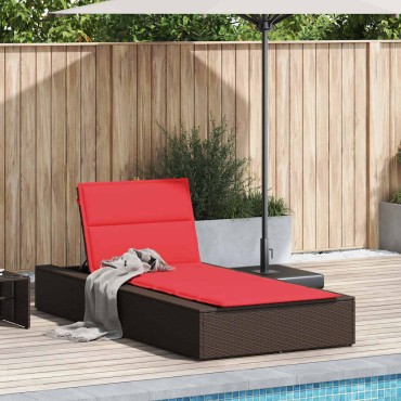 vidaXL Ξαπλώστρα με πλωτό μαξιλάρι Brown Poly Rattan 210x100x28/47/67/79 cm 1 τεμ.