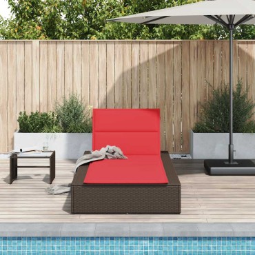 vidaXL Ξαπλώστρα με πλωτό μαξιλάρι Brown Poly Rattan 210x100x27,5/47/67/79 cm 1 τεμ.