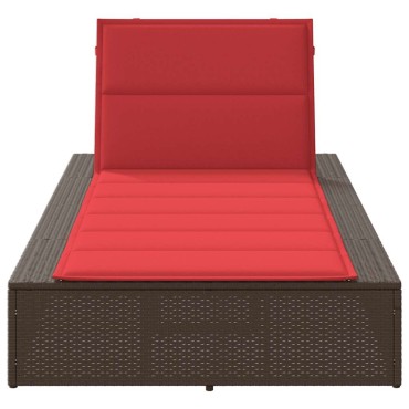 vidaXL Ξαπλώστρα με πλωτό μαξιλάρι Brown Poly Rattan 210x100x27,5/47/67/79 cm 1 τεμ.
