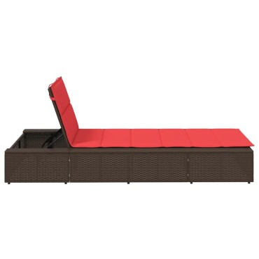 vidaXL Ξαπλώστρα με πλωτό μαξιλάρι Brown Poly Rattan 210x100x27,5/47/67/79 cm 1 τεμ.