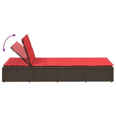 vidaXL Ξαπλώστρα με πλωτό μαξιλάρι Brown Poly Rattan 210x100x27,5/47/67/79 cm 1 τεμ.