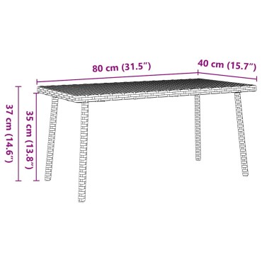 vidaXL Κήπος Τραπέζι καφέ ορθογώνιο καφέ 80x40x37cm Poly Rattan 1 τεμ.