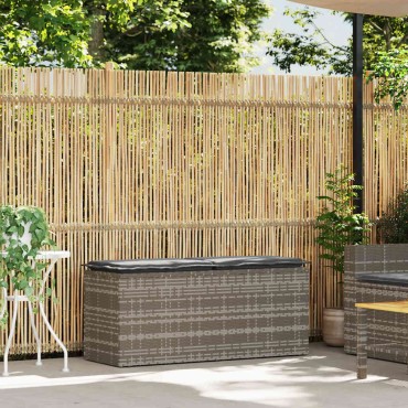 vidaXL Πάγκος κήπου με μαξιλάρι γκρι 110x40x44cm Poly Rattan