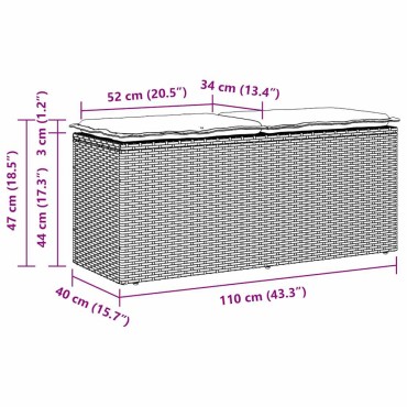vidaXL Πάγκος κήπου με μαξιλάρι γκρι 110x40x44cm Poly Rattan