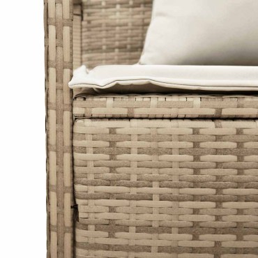 vidaXL Πάγκος αποθήκευσης κήπου με μαξιλάρι Μπεζ Poly Rattan 111x56x87 cm