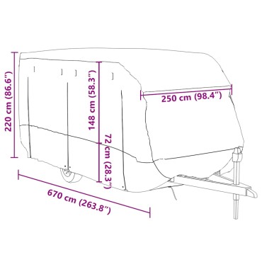 vidaXL Κάλυμμα τροχόσπιτου Γκρι 670x250x220 cm Μη υφασμένο ύφασμα