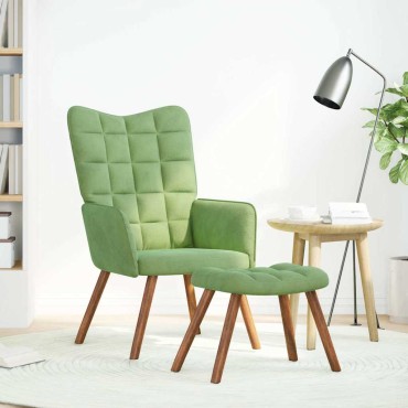 vidaXL Πολυθρόνα Relax Ανοιχτό Πράσινο Βελούδινη με Σκαμπό 61,5x69x95,5cm 1 τεμ.