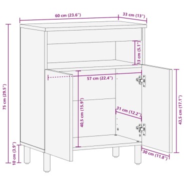 vidaXL Sideboard καφέ 60x33x75cm μασίφ ξύλο Mango