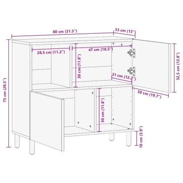 vidaXL Sideboard καφέ 80x33x75cm μασίφ ξύλο Mango