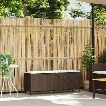 vidaXL Πάγκος κήπου με μαξιλάρι καφέ 110x30x40,5cm Poly Rattan