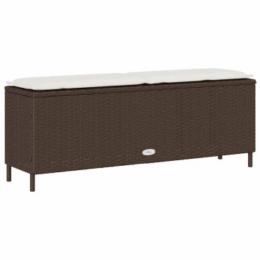 vidaXL Πάγκος κήπου με μαξιλάρι καφέ 110x30x40,5cm Poly Rattan