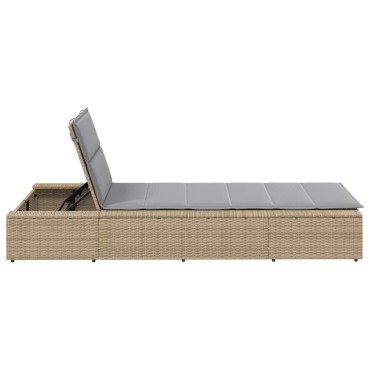 vidaXL Ξαπλώστρα με αιωρούμενο μαξιλάρι Μπεζ Poly Rattan 210x100x28/47/67/79 cm 1 τεμ.