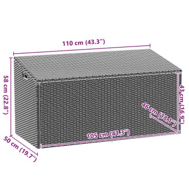 vidaXL κουτί αποθήκευσης κήπου γκρι 110x50x58cm Poly Rattan