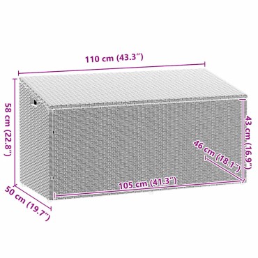 vidaXL κουτί αποθήκευσης κήπου ανοιχτό γκρι 110x50x58cm Poly Rattan