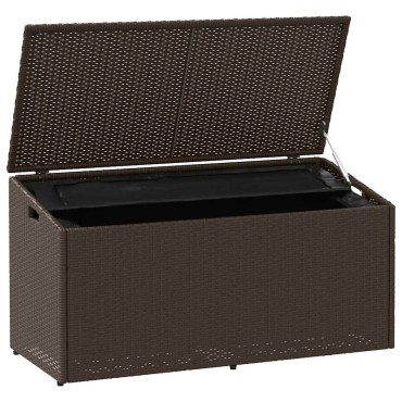 vidaXL Κήπος κουτί αποθήκευσης καφέ 110x50x58cm Poly Rattan