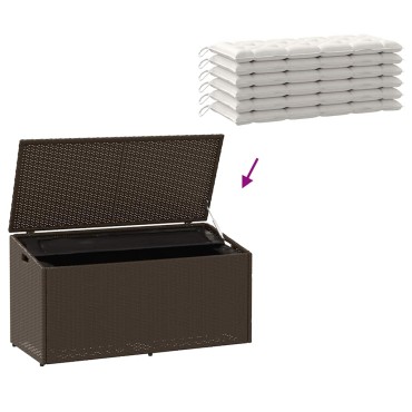 vidaXL Κήπος κουτί αποθήκευσης καφέ 110x50x58cm Poly Rattan