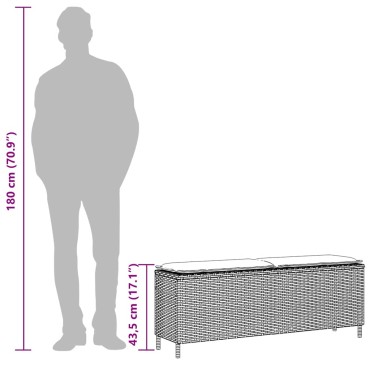 vidaXL Πάγκος κήπου με μαξιλάρι γκρι 110x30x40,5cm Poly Rattan