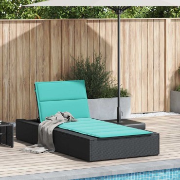 vidaXL Ξαπλώστρα με αιωρούμενο μαξιλάρι Μαύρο Poly Rattan 210x100x28/47/67/79 cm 1 τεμ.