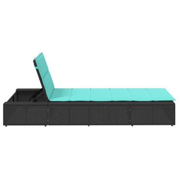 vidaXL Ξαπλώστρα με αιωρούμενο μαξιλάρι Μαύρο Poly Rattan 210x100x28/47/67/79 cm 1 τεμ.