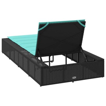 vidaXL Ξαπλώστρα με αιωρούμενο μαξιλάρι Μαύρο Poly Rattan 210x100x28/47/67/79 cm 1 τεμ.