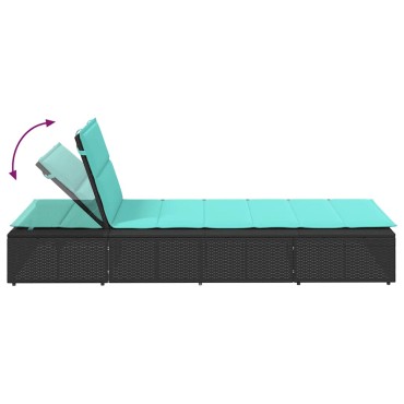 vidaXL Ξαπλώστρα με αιωρούμενο μαξιλάρι Μαύρο Poly Rattan 210x100x28/47/67/79 cm 1 τεμ.