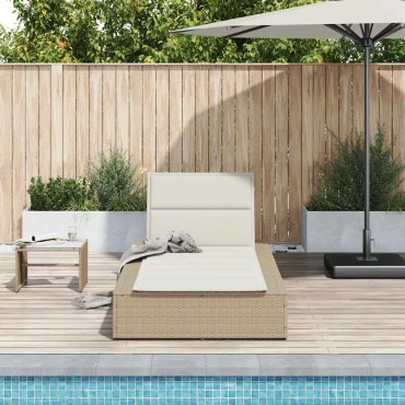 vidaXL Ξαπλώστρα με αιωρούμενο μαξιλάρι Μπεζ Poly Rattan 210x100x28/47/67/79 cm 1 τεμ.