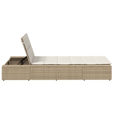 vidaXL Ξαπλώστρα με αιωρούμενο μαξιλάρι Μπεζ Poly Rattan 210x100x28/47/67/79 cm 1 τεμ.